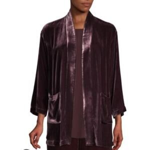 NWT Eileen Fisher Silk Velvet Kimono – Maroon –3/4 Sleeve Open Front Jacket –XXS